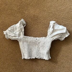 Reformation Cream Smocked Puff Sleeve Crop Top